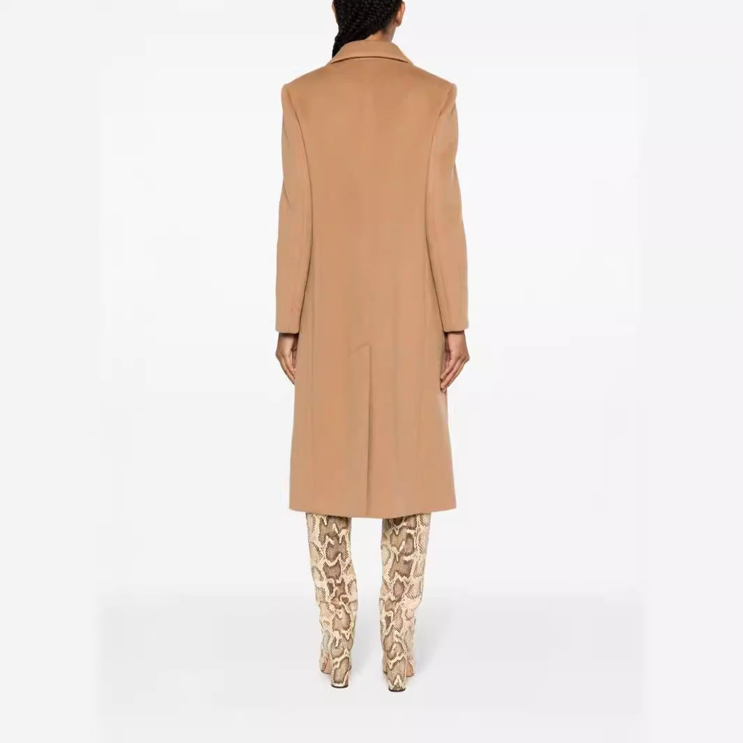 Damen Einreihiger Wollmix-Longcoat mit Ein-Knopf‑Verschluss und Pattentaschen Echoarchiv