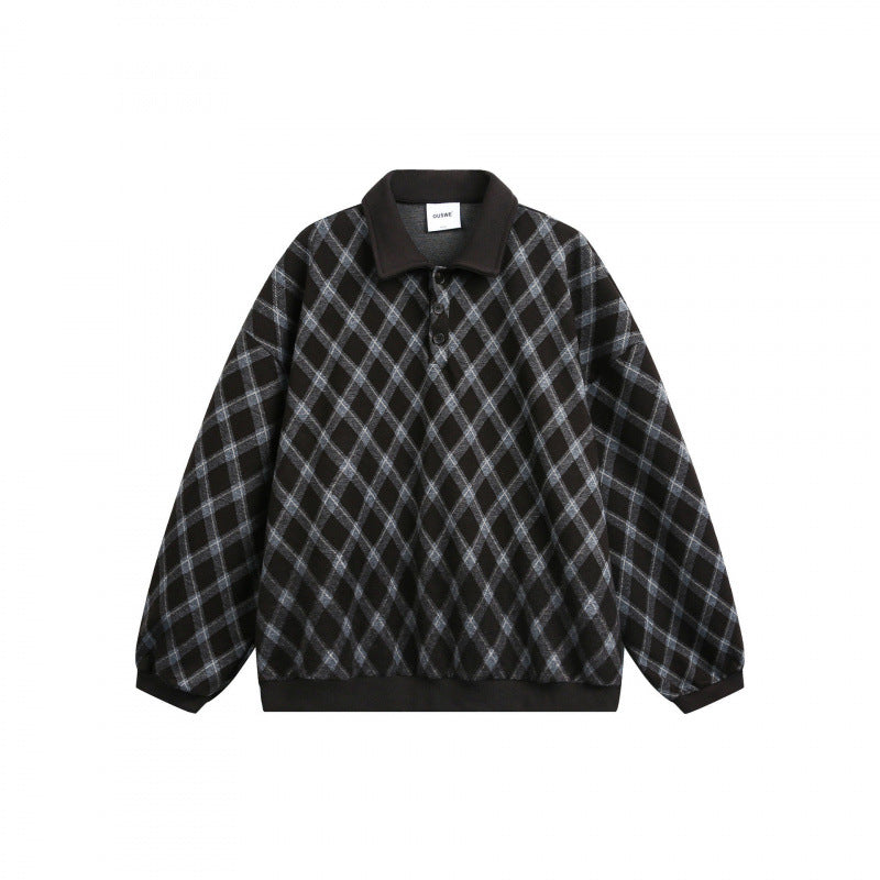 Unisex Oversize Polo-Halbzip-Pullover mit Argyle-Struktur Echo Archiv