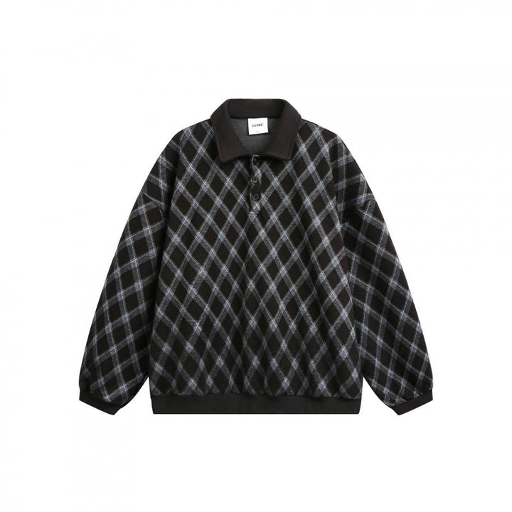 Unisex Oversize Polo-Halbzip-Pullover mit Argyle-Struktur Echo Archiv