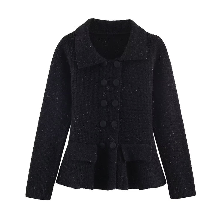 Damen Doppelreihige Bouclé-Jacke mit Schößchen, aufgesetzten Taschen und Hemdkragen Echoarchiv