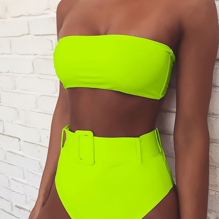 Damen Bandeau-Bikini-Set mit hoch taillierter Hose und trendigem Gürteldetail Echo Archiv