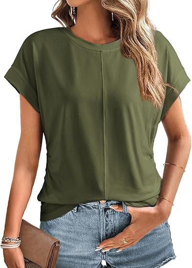 Damen Relaxed-Fit Kurzarmshirt mit dekorativer Mittelnähte und Umschlagärmeln Echo Archiv