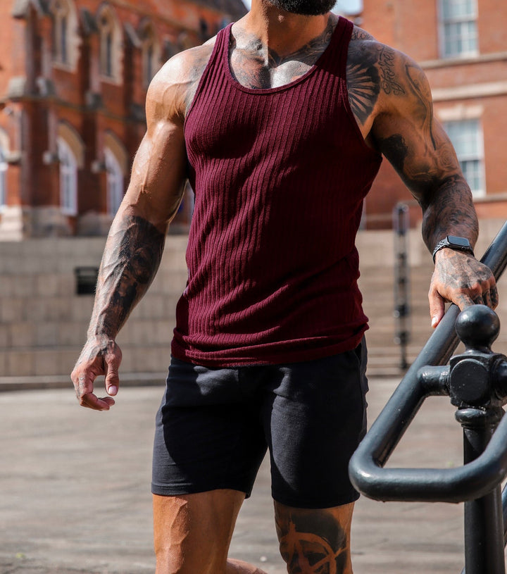 Herren nan geripptes Muskelshirt mit U-Ausschnitt und stretchigem Baumwollmix Echo Archiv