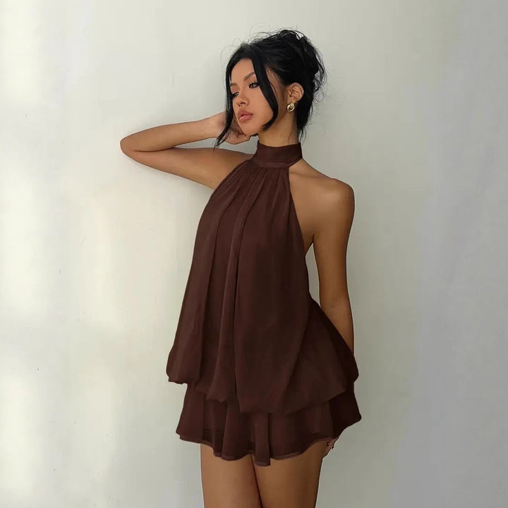 Damen Chiffon-Kleid mit hohem Kragen und fließendem Schnitt Echo Archiv
