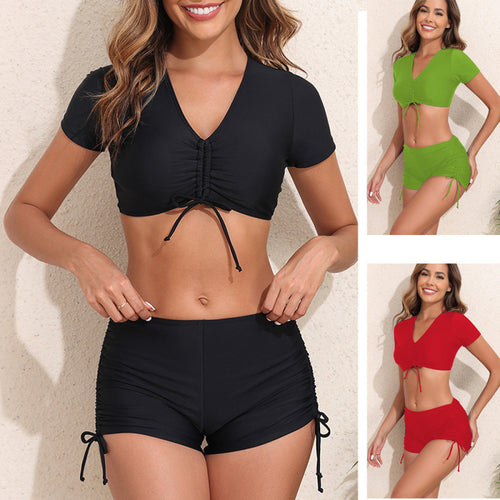 Damen Sportliches Crop-Top Badeanzug mit Raffung Echo Archiv