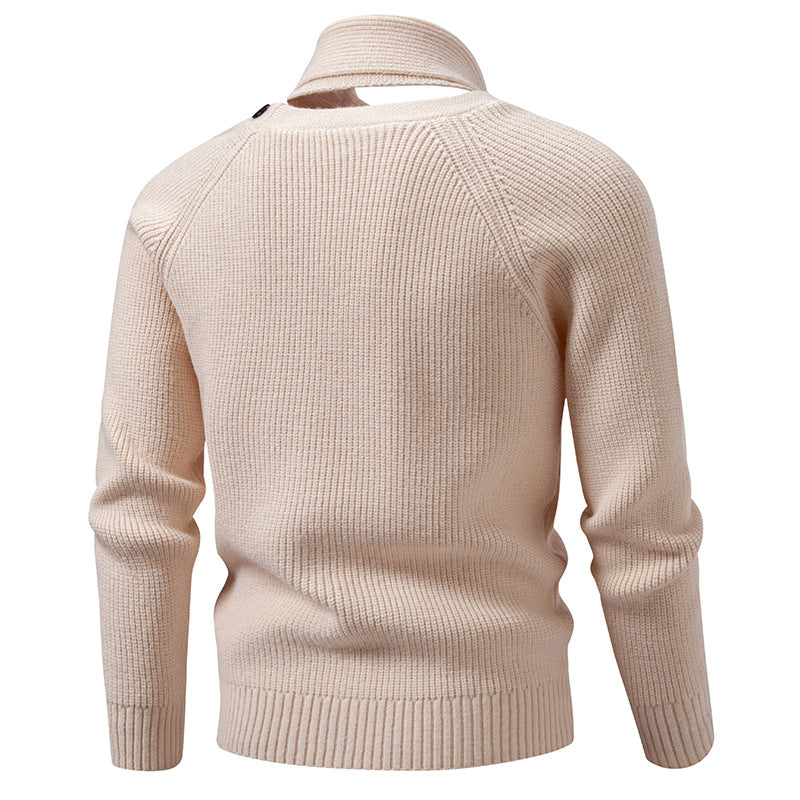 Herren Strickpullover mit integriertem Schlauchkragen-Schal und Knopfdetail Echo Archiv