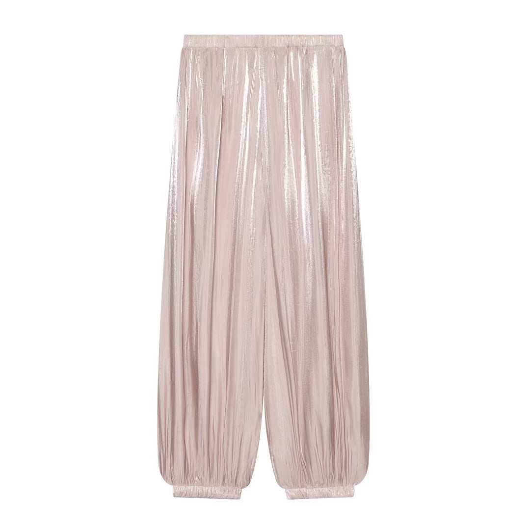 Damen Plissierte glänzende High‑Waist Palazzo-Jogger Echo Archiv