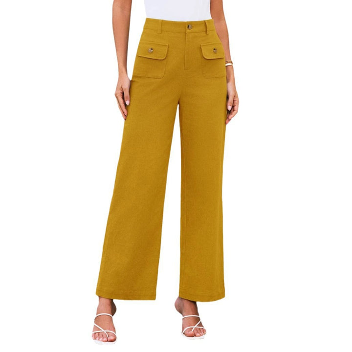 Hochtaillierte Damen-Trousers mit weitem Bein und Knopfklappen-Pattentaschen – Avélisse