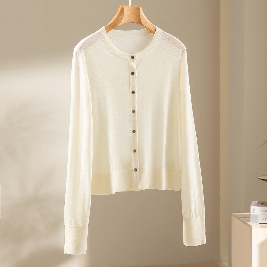 Damen Kurzgeschnittene Feinstrick-Cardigan mit Rundhalsausschnitt und tonaler Knopfleiste Echoarchiv