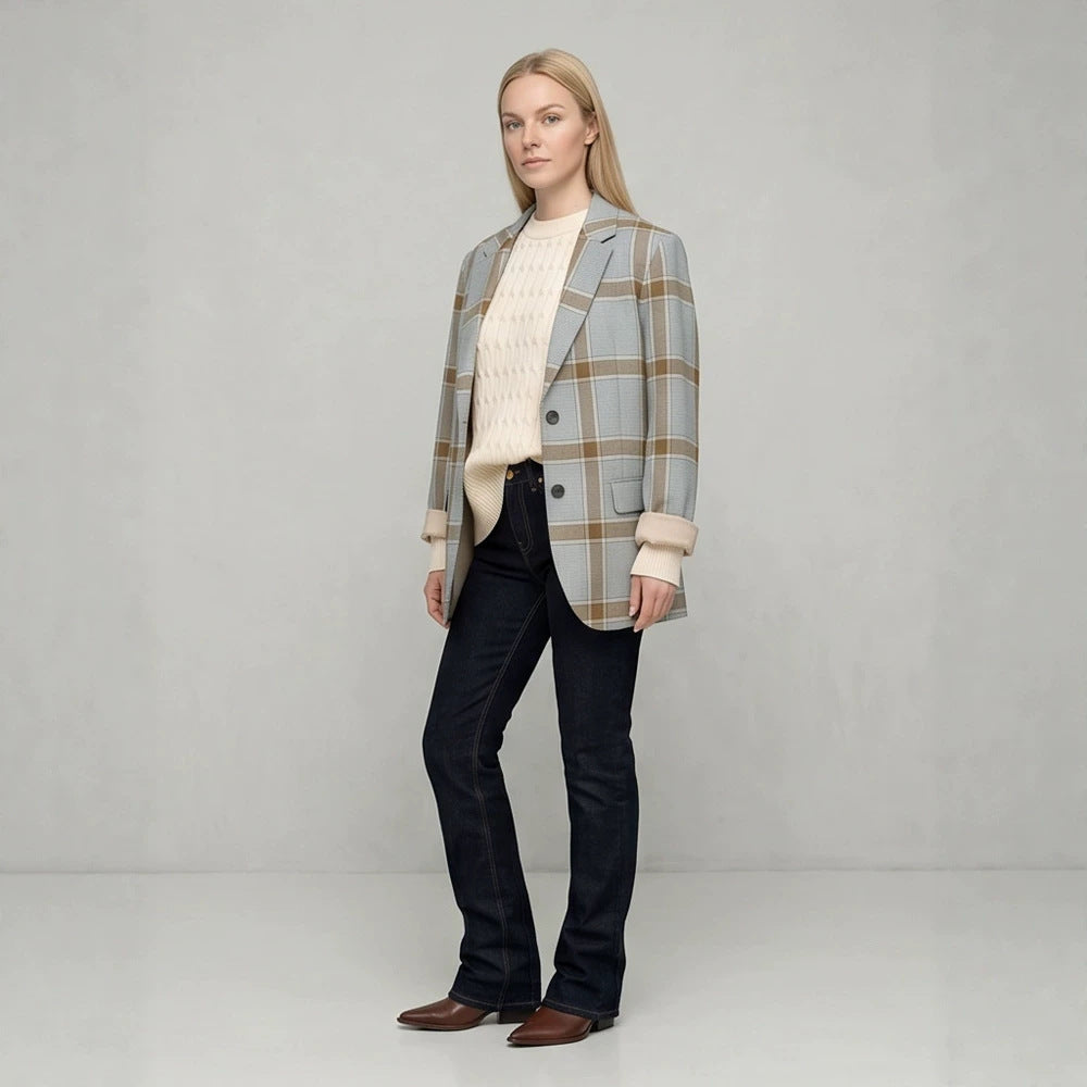 Damen Oversize-Karoblazer im Glencheck mit kastiger Silhouette und fallendem Revers Echoarchiv