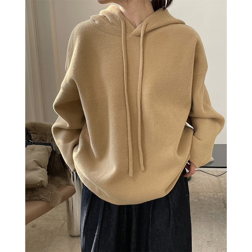 Damen Kuscheliger Wollmix-Kapuzenpullover im Boxy‑A‑Linien‑Schnitt mit Kordelzug Echoarchiv