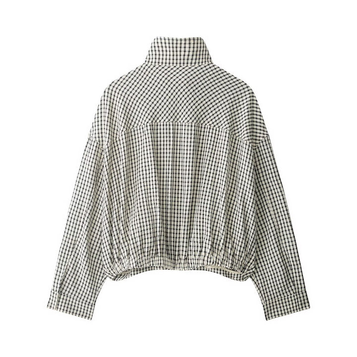 Damen Karierter Cropped-Boxy-Blouson mit Stehkragen und Eingrifftaschen Echo Archiv