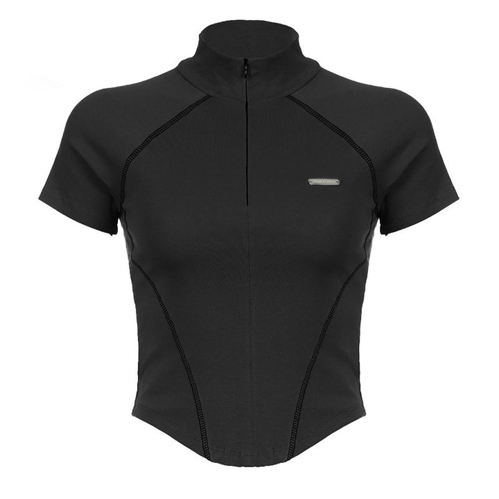 Damen Sportliches Kurzarm-Trikot mit hochstehendem Kragen und komfortablem Schnitt Echo Archiv