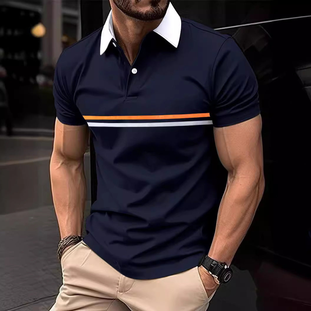 Herren Polohemd mit kontrastierendem Stehkragen und modernen Streifen Echoarchiv