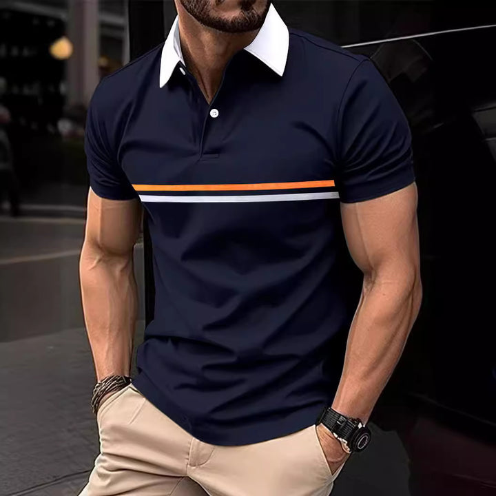 Herren Polohemd mit kontrastierendem Stehkragen und modernen Streifen Echoarchiv