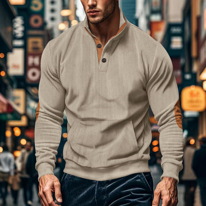 Herren lässiger Pullover mit Stehkragen und Knopfleiste Echoarchiv