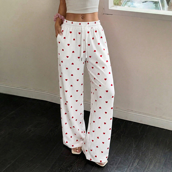 Damen Lässige Weite Hose mit Herzmuster Echo Archiv