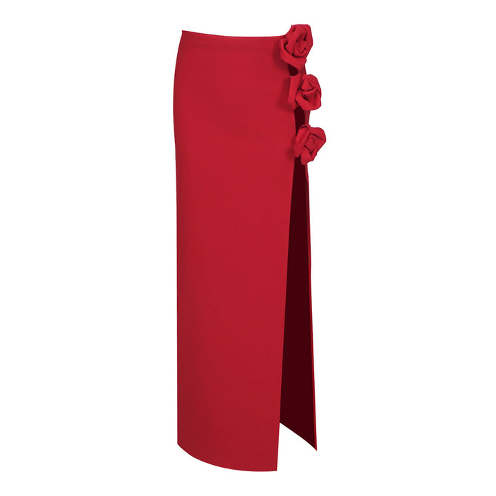 Damen eleganter, figurbetonter Rock mit Blumenapplikationen und seitlichem Schlitz Echo Archiv