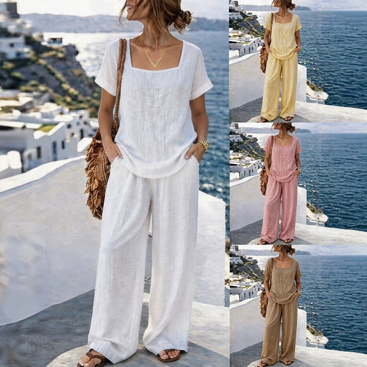Damen luftiges Loungewear-Set mit weiter Hose und überschnittenen Schultern Echo Archiv