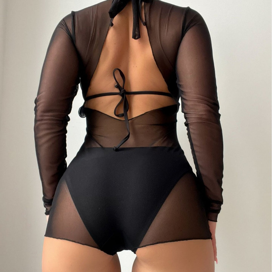 Damen High-Cut Badeanzug mit transparenten Ärmeln Echo Archiv
