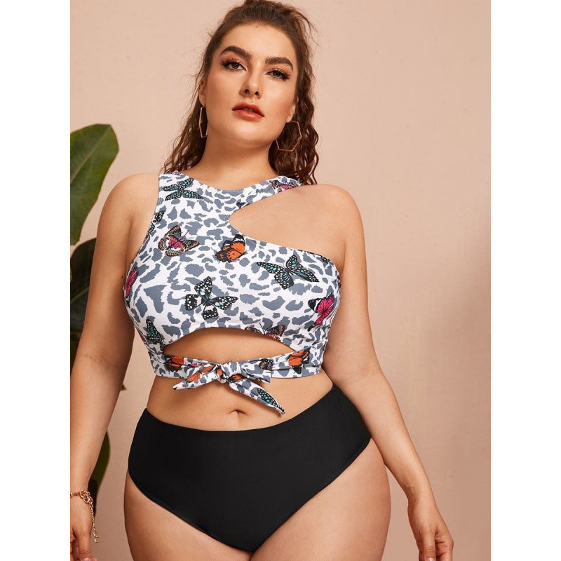 Damen Cut-Out Bikini mit modischem Blütenmuster und hohem Taillen-Slip Echo Archiv
