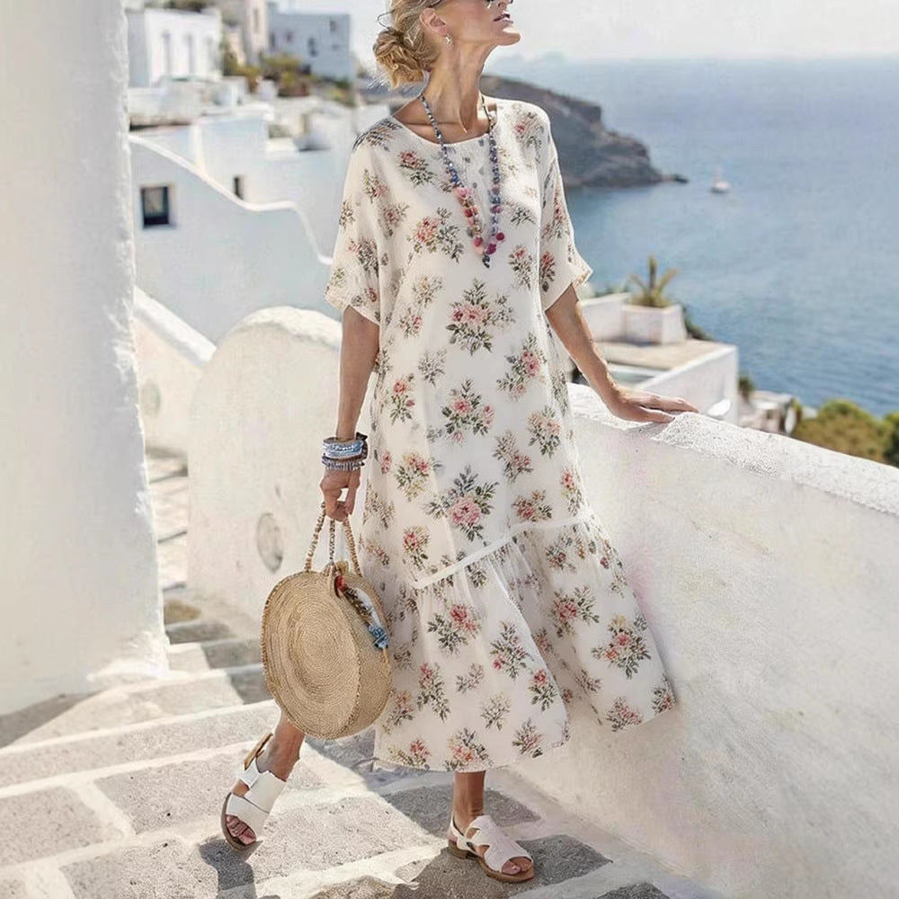 Damen Sommermaxikleid mit grafischem Muster und voluminösem Saum Echo Archiv