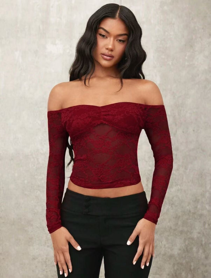 Damen Off-Shoulder Spitzenoberteil mit langen Ärmeln und romantischen Details Echo Archiv