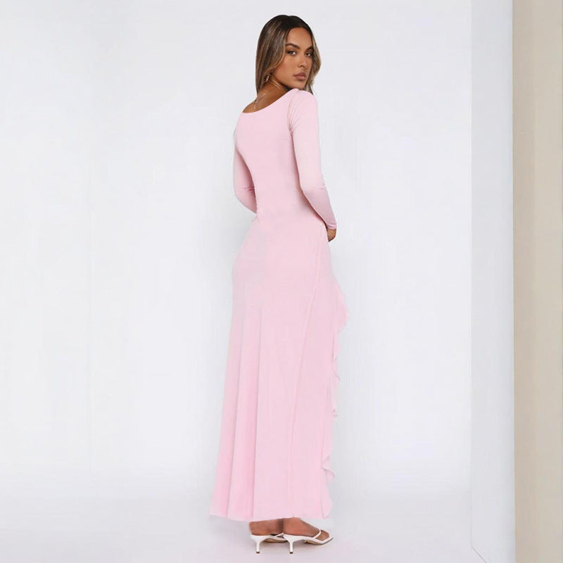 Damen elegantes Maxikleid mit Rüschen und tiefem Ausschnitt Echo Archiv
