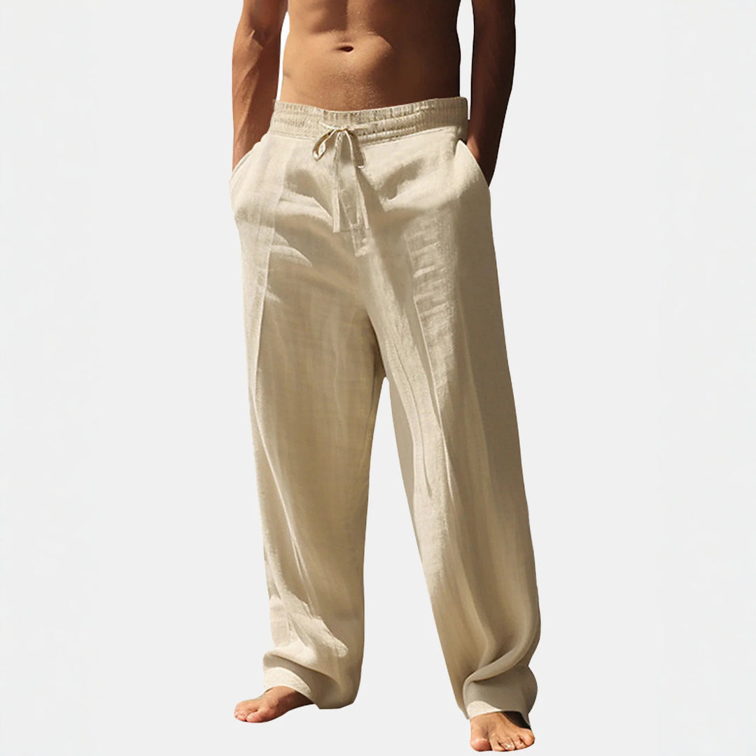 Herren lässige Leinen-Hose mit elastischem Bund und seitlichen Taschen Echoarchiv