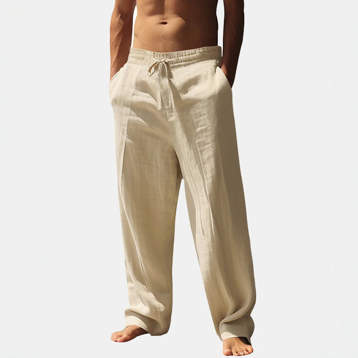 Herren lässige Leinen-Hose mit elastischem Bund und seitlichen Taschen Echoarchiv