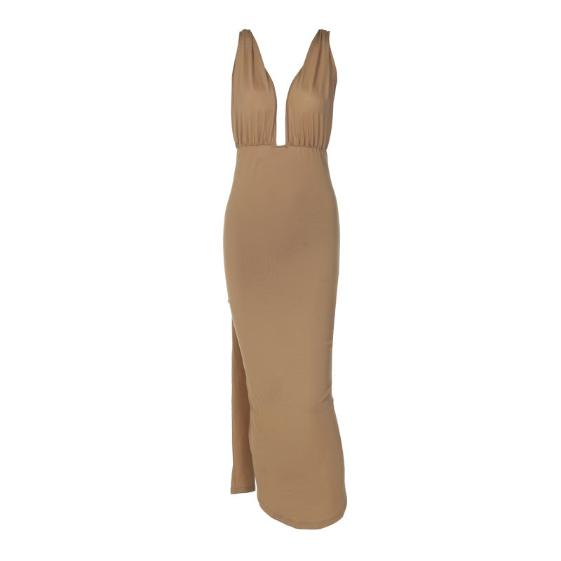 Damen Maxikleid mit tiefem V-Ausschnitt und seitlichem Schlitz Echo Archiv