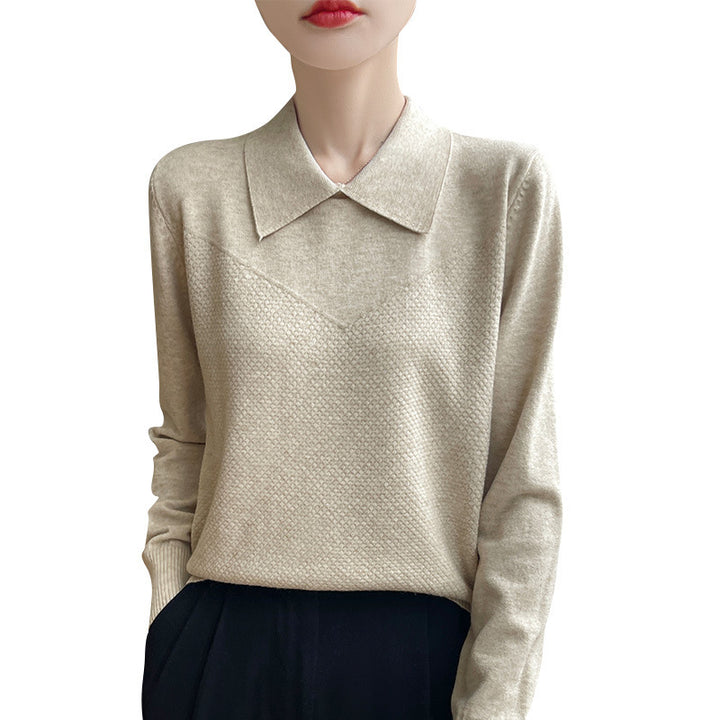 Damen Strickpullover mit Hemdkragen und strukturierter Vorderseite Echoarchiv