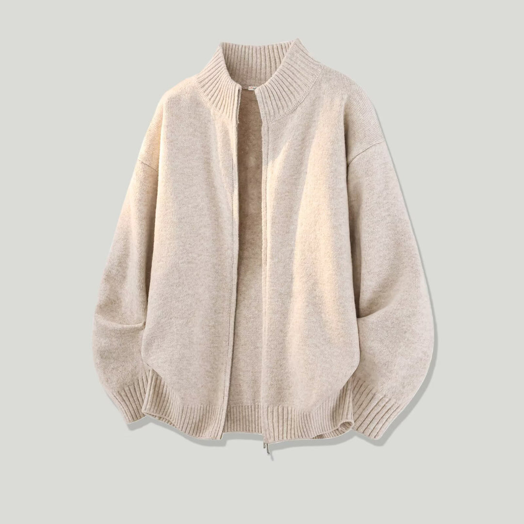 Damen Modische Grobstrickjacke mit hohem Kragen Echoarchiv