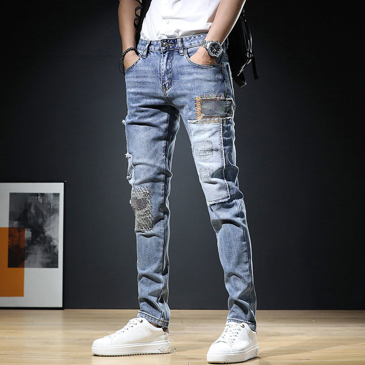 Herren Modische Ripped Jeans mit kreativen Patches Echoarchiv 1788342369