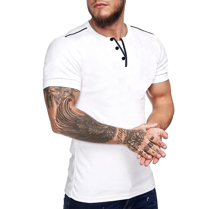 Herren Kurzarm Hemd mit modischem Henley-Ausschnitt und strukturiertem Design Echoarchiv