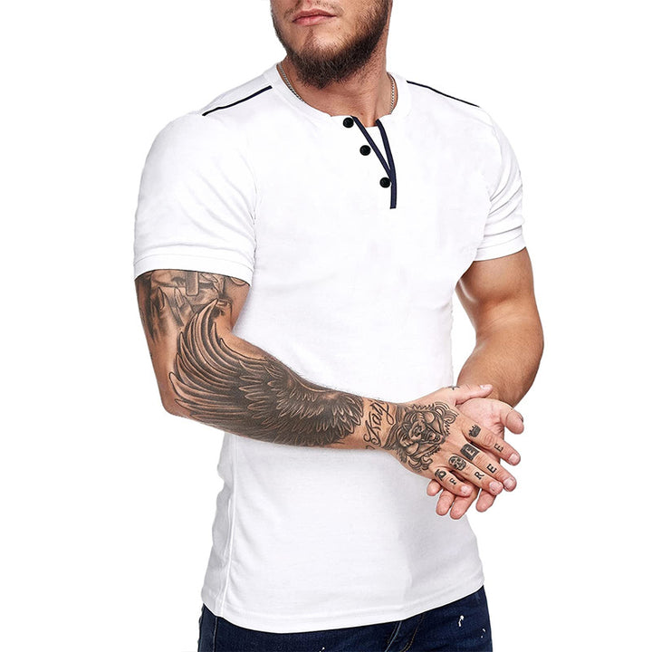 Herren Kurzarm Hemd mit modischem Henley-Ausschnitt und strukturiertem Design Echoarchiv