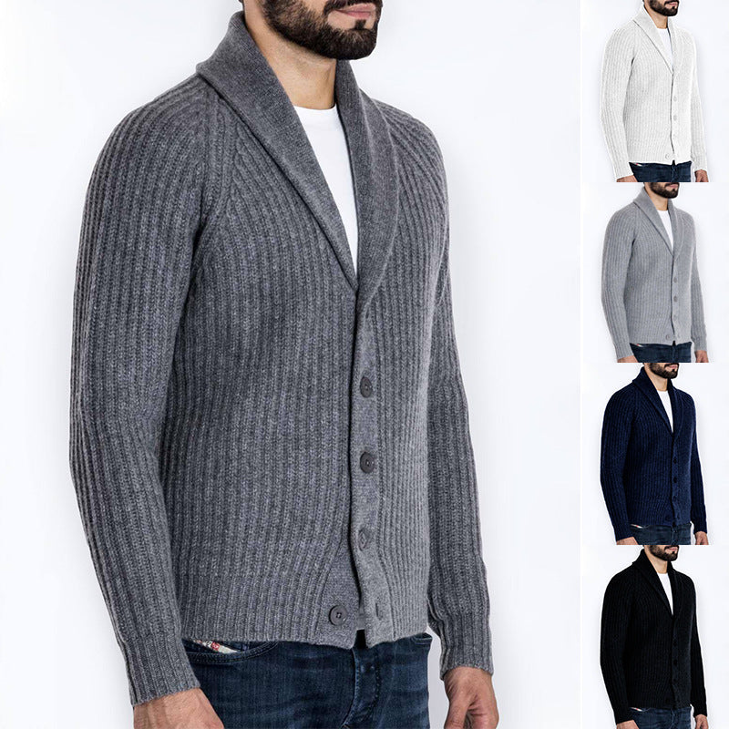 Herren Rippstrick-Cardigan mit Schalkragen und durchgehender Knopfleiste Echo Archiv