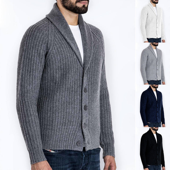 Herren Rippstrick-Cardigan mit Schalkragen und durchgehender Knopfleiste Echo Archiv