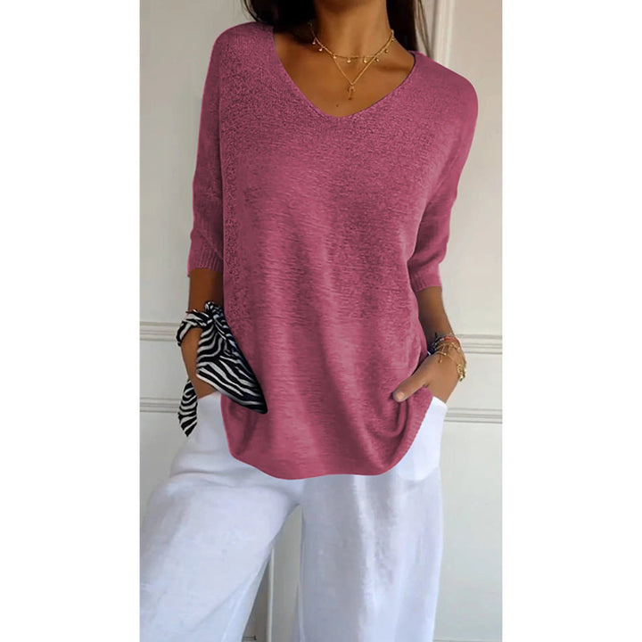 Damen nan locker sitzender V-Ausschnitt Feinstrickpullover mit dreiviertelÄrmeln Echo Archiv