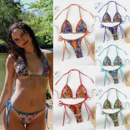 Damen Triangel-Bikini mit floralem Design und verstellbaren Bändern Echo Archiv
