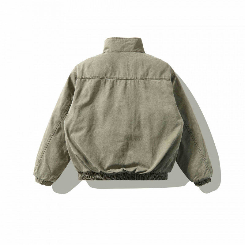 Unisex Weitgeschnittene Canvas-Utility-Jacke mit Stehkragen, Pattentaschen und elastischem Saum Echo Archiv