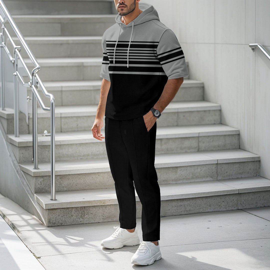Herren Sportlicher Hoodie mit modischem Streifenmuster und bequemen Hosen Echoarchiv