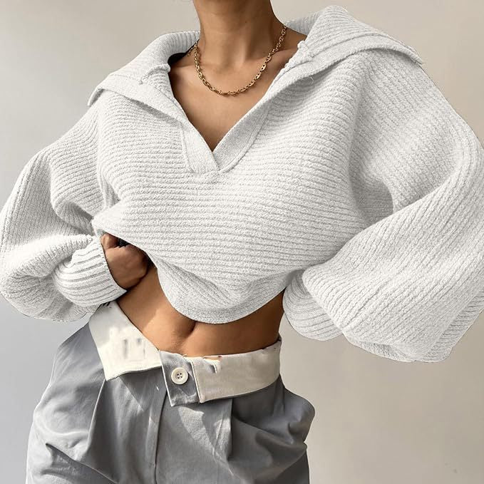 Damen nan Grobstrick-Pullover mit weitem Kragen und V-Ausschnitt Echo Archiv