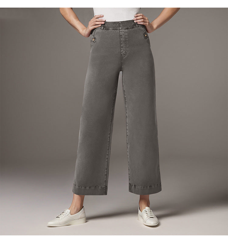 Damen Weite High-Waist Hose mit modischen Knopfdetails Echo Archiv