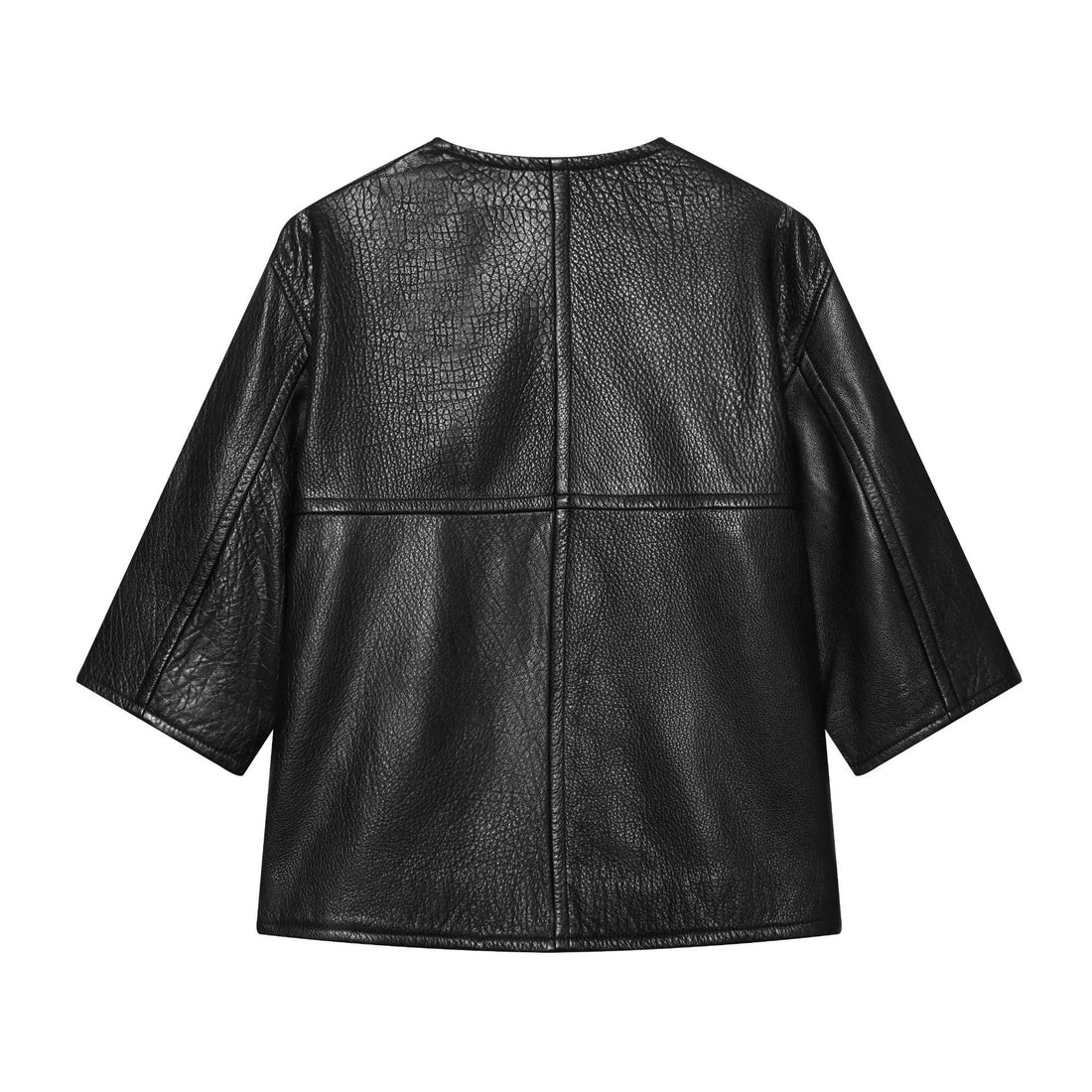 Damen Kurzarm-Lederimitatjacke mit Rundhalsausschnitt, geradem Schnitt und Eingrifftaschen Echo Archiv