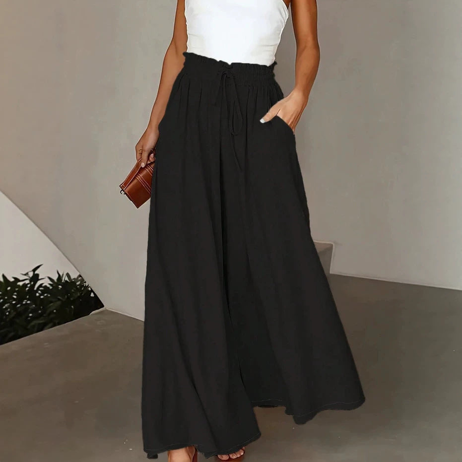 Damen nan fließende Palazzo-Hose mit Paperbag-Taille und tiefen Eingrifftaschen Echo Archiv