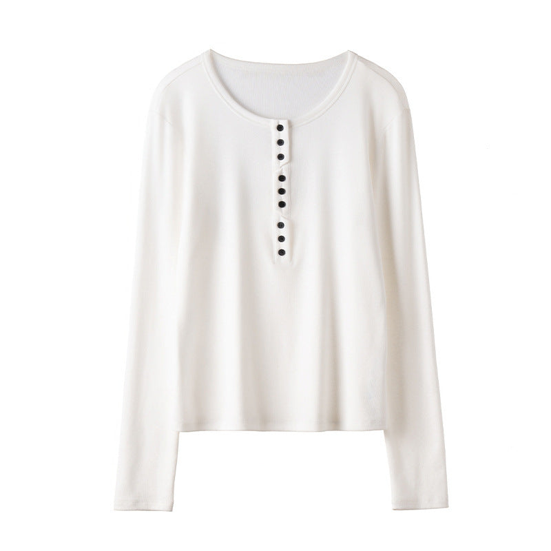 Damen Langärmeliges Henley-Shirt aus feinem Jersey mit dekorativer Knopfleiste Echo Archiv