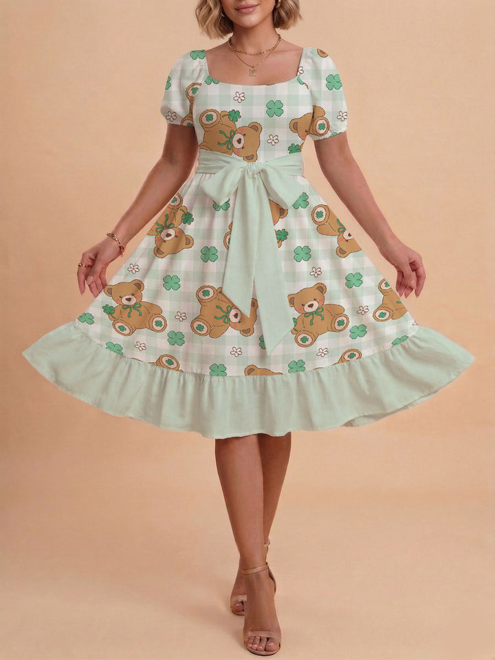 Damen Verspieltes Maxikleid mit Bärenmuster und taillierbarem Band Echo Archiv