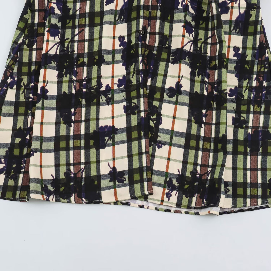 Damen Hemdblusenkleid mit Karomuster und Blumenprint samt taillierendem Gürtel Echoarchiv