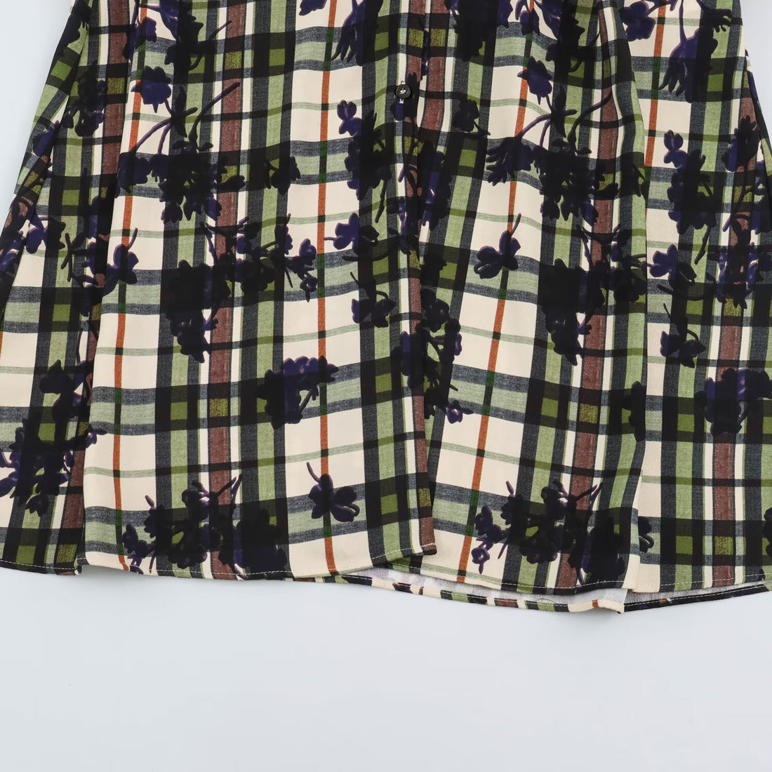 Damen Hemdblusenkleid mit Karomuster und Blumenprint samt taillierendem Gürtel Echoarchiv